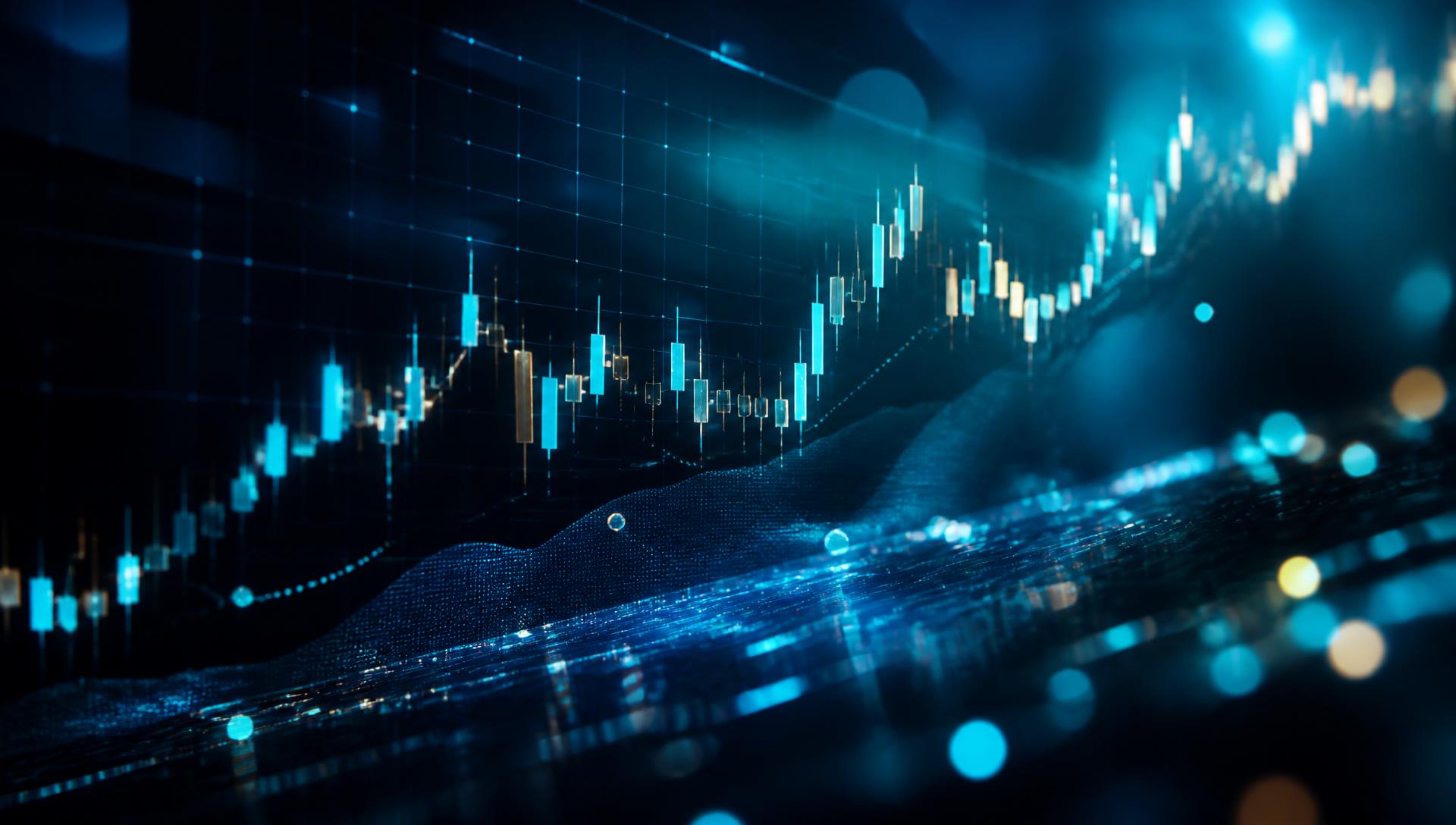 Abstract glowing candlestick chart representing global financial market data